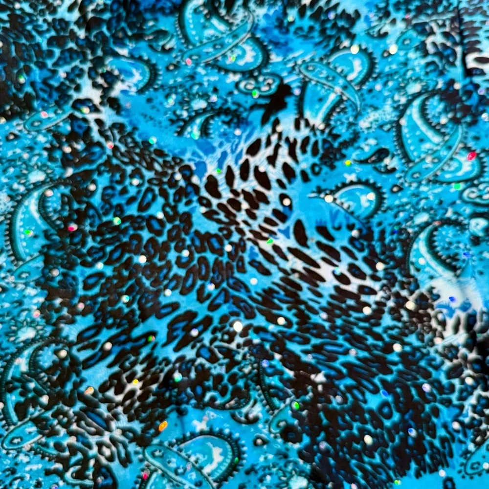 All Hours Women's XL Turquoise Leopard Paisley‎ Rhinestone Tunic Top 3/4 Sleeve